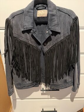 Free People - We The Free Charcoal Fringe Denim Jacket